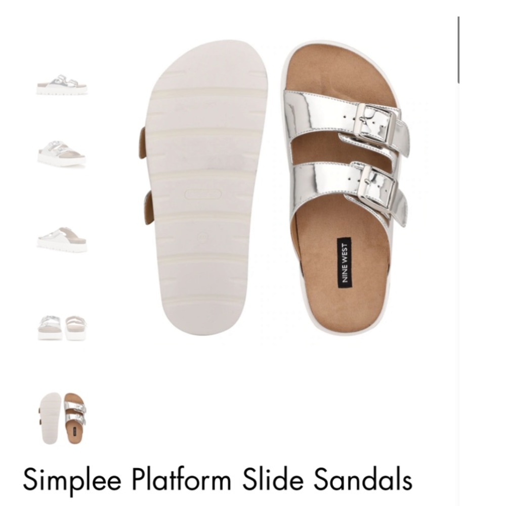 Nine West Silver Platform Slide Sandals